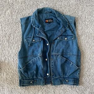 Vintage Andy Johns Denim Vest sz S jean 80’s 90’s retro blue utility chore